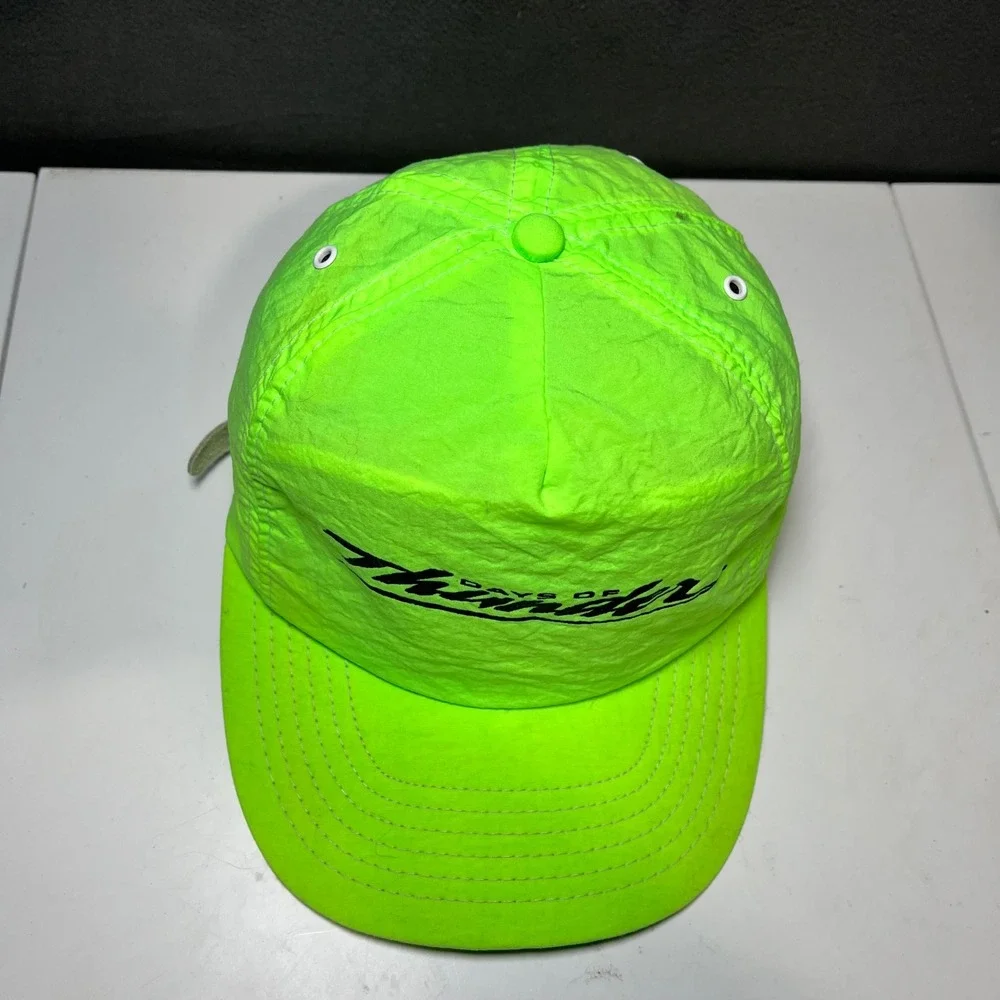 Vintage 1990 Days of Thunder Movie Promo Hat Neon Green Nylon Strapback Cap USA